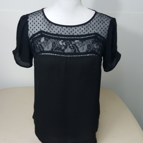 Ro&De Tops - Ro&De Black Lace Mesh Puff Sleeve Blouse Size Small